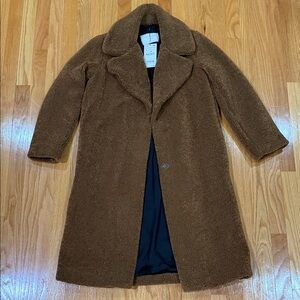 Zara Brown Teddy Coat with Notch Collar Large slim fit